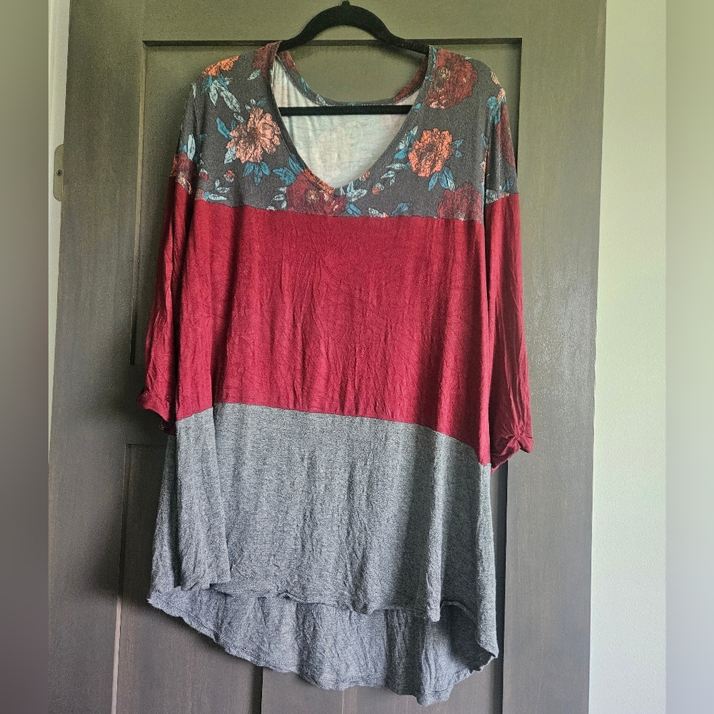 Maurices 24/7 color block and floral shirt, size XXL